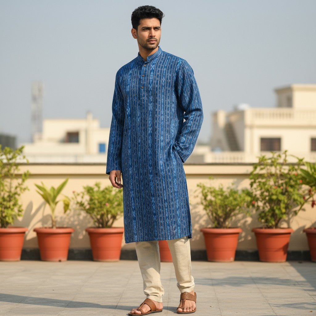 Handloom Blue Mens Kurta