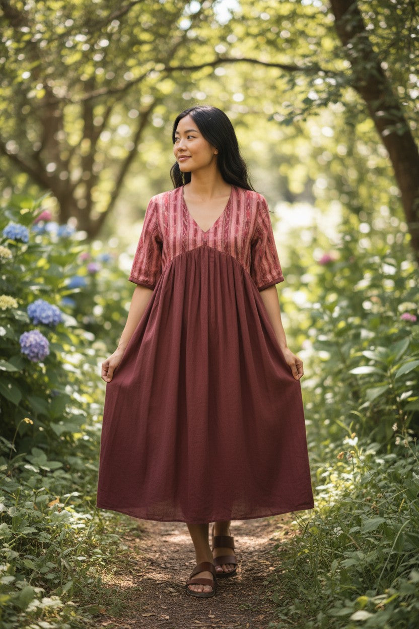 Handloom Designer Maroon Single Dress