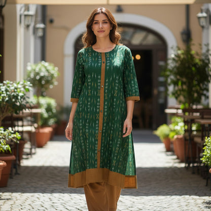 Handloom Cotton Stylish Green Kurta Set