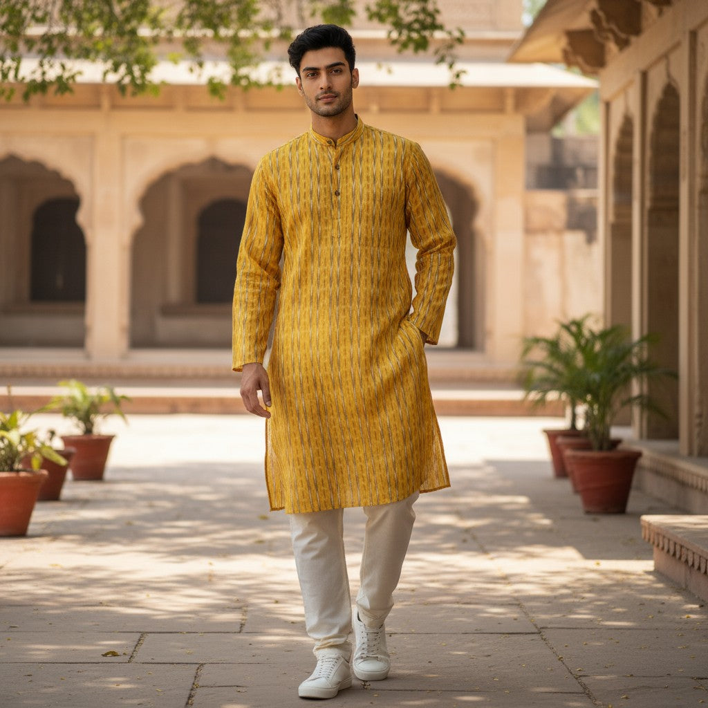 Handloom Men's Yellow Kurta