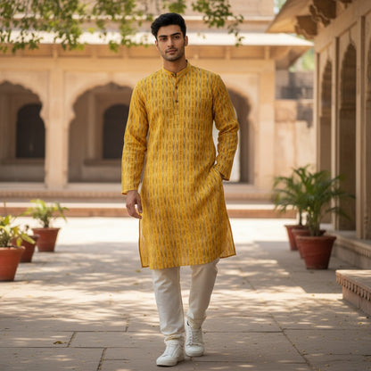 Handloom Men's Yellow Kurta
