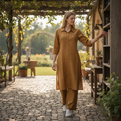 Handloom Cotton Mustard Coords Set