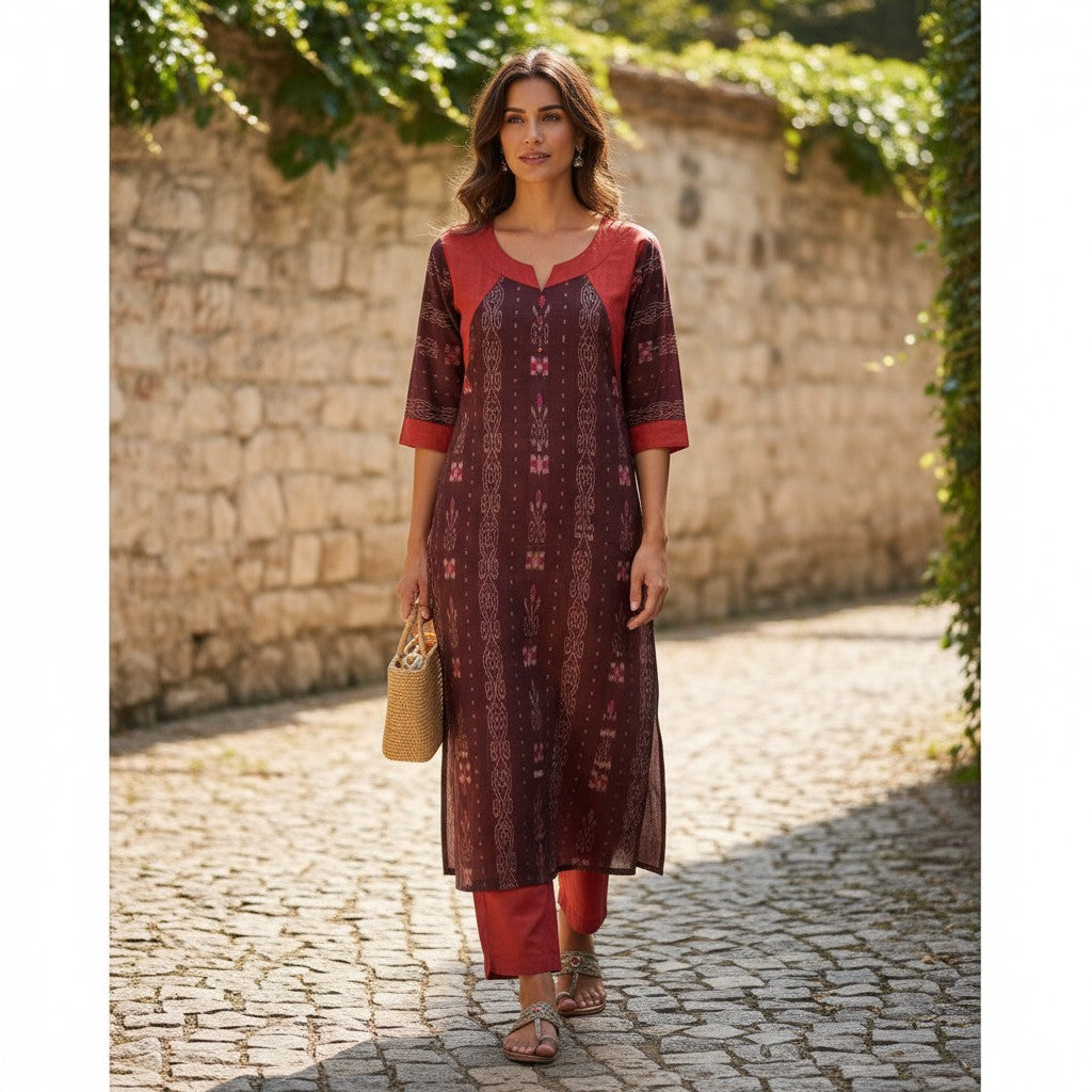 Cotton Maroon Kurta  & Pant Set