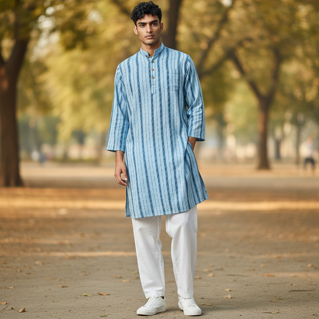 Handloom Mens Blue Kurta