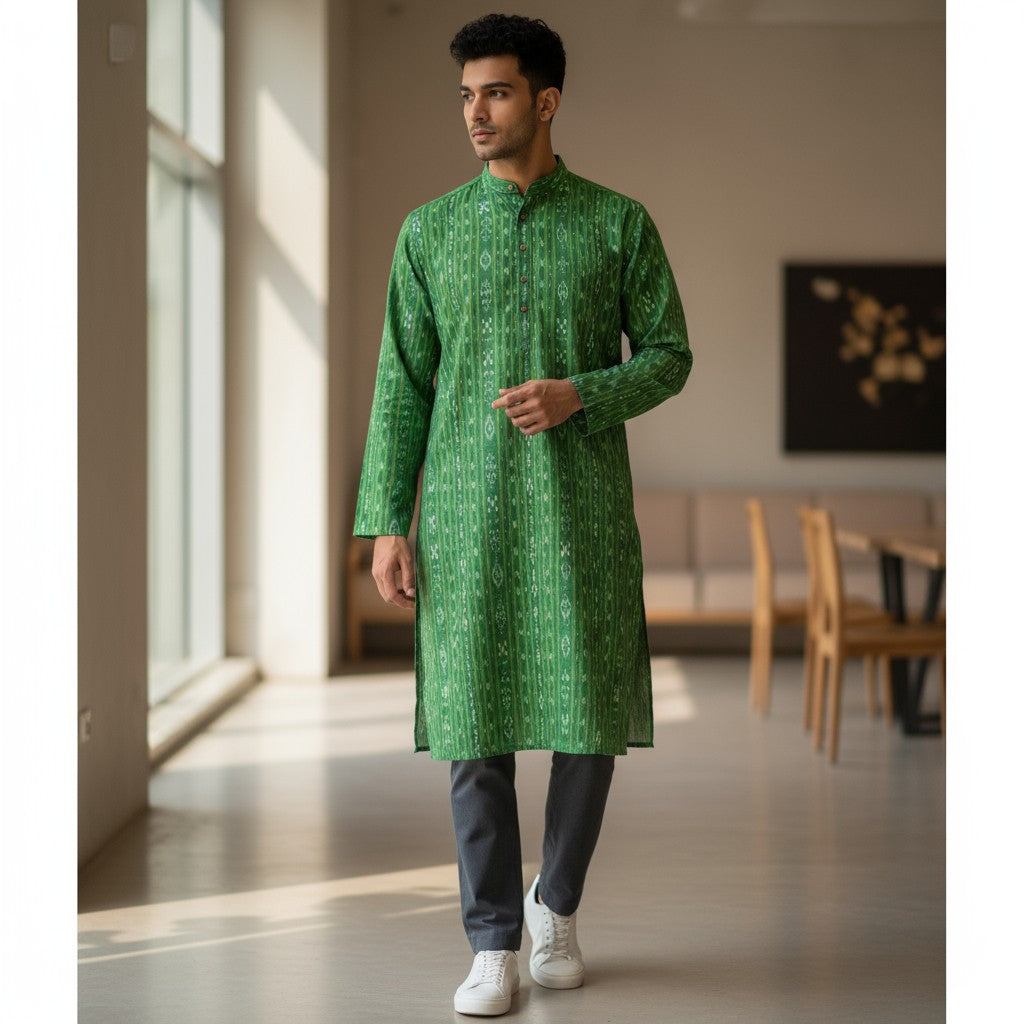 Handloom Mens Green Kurta