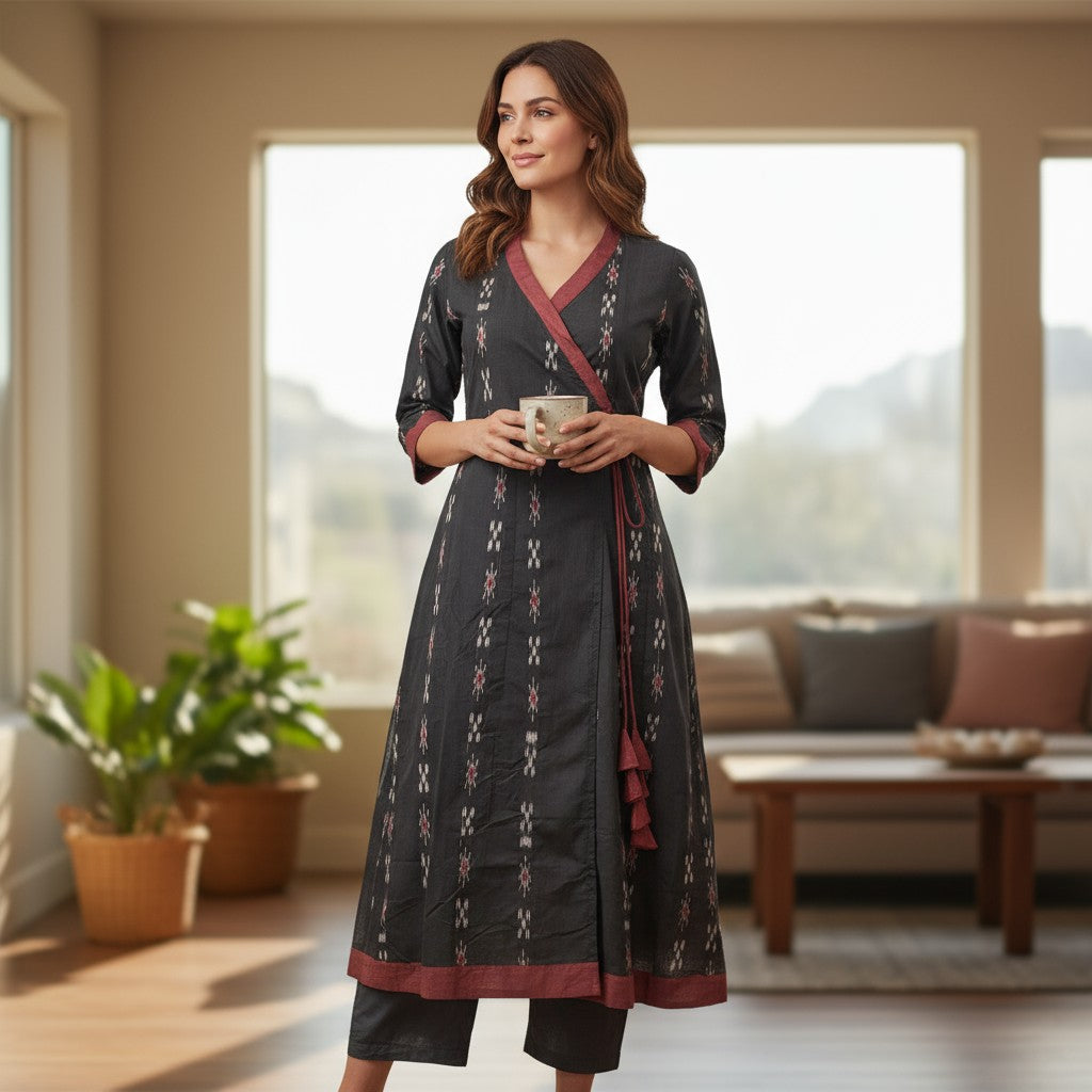 Handloom Anarkali Kurta & Pant, Black | We Handloom