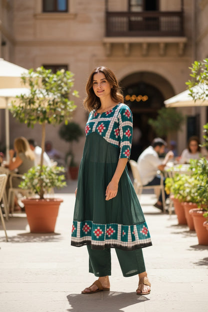 Handloom Green Passapali Anarkali Kurta Set