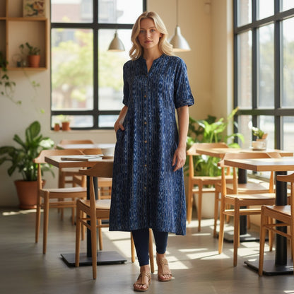 Handloom Blue Aline Kurta Set