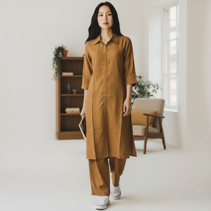 Handloom Cotton Mustard Coord Set