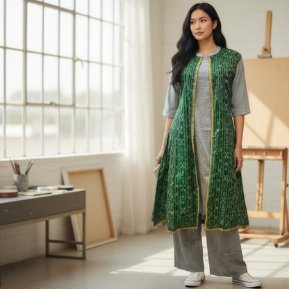 Cotton Green & Grey Shrug Set