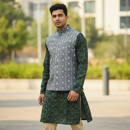 Handloom Mens Grey Dali Modi Jacket