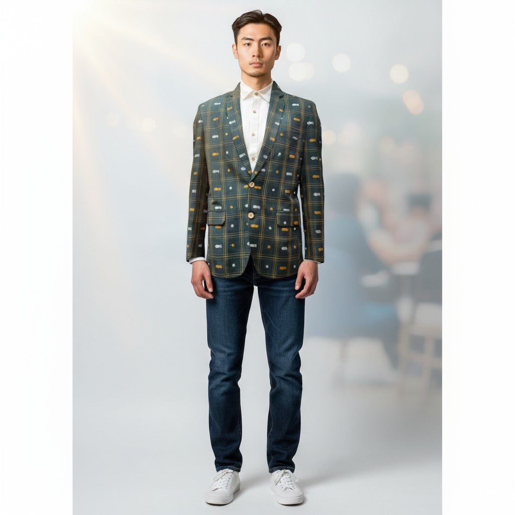 Handloom Kotpad Green Men's Blazer