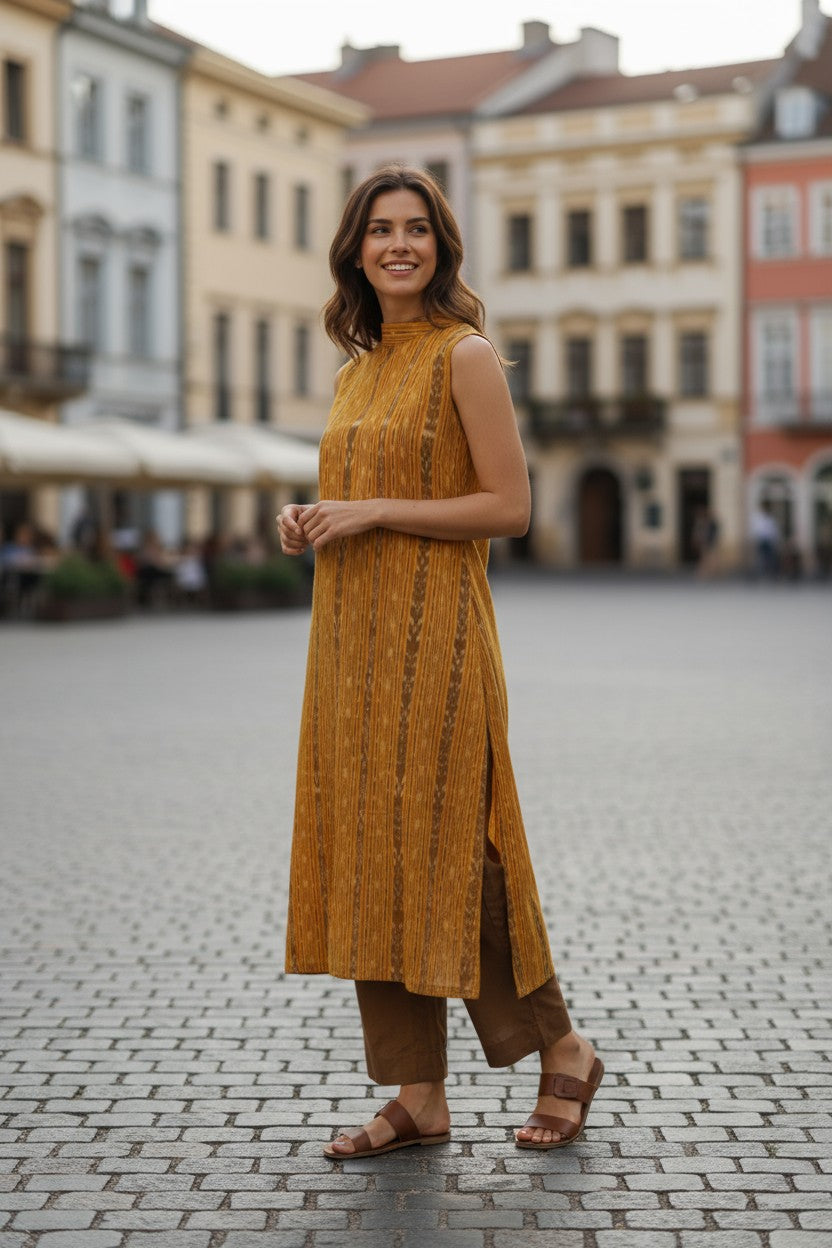 Handloom Yellow Halter Neck Kurta Set