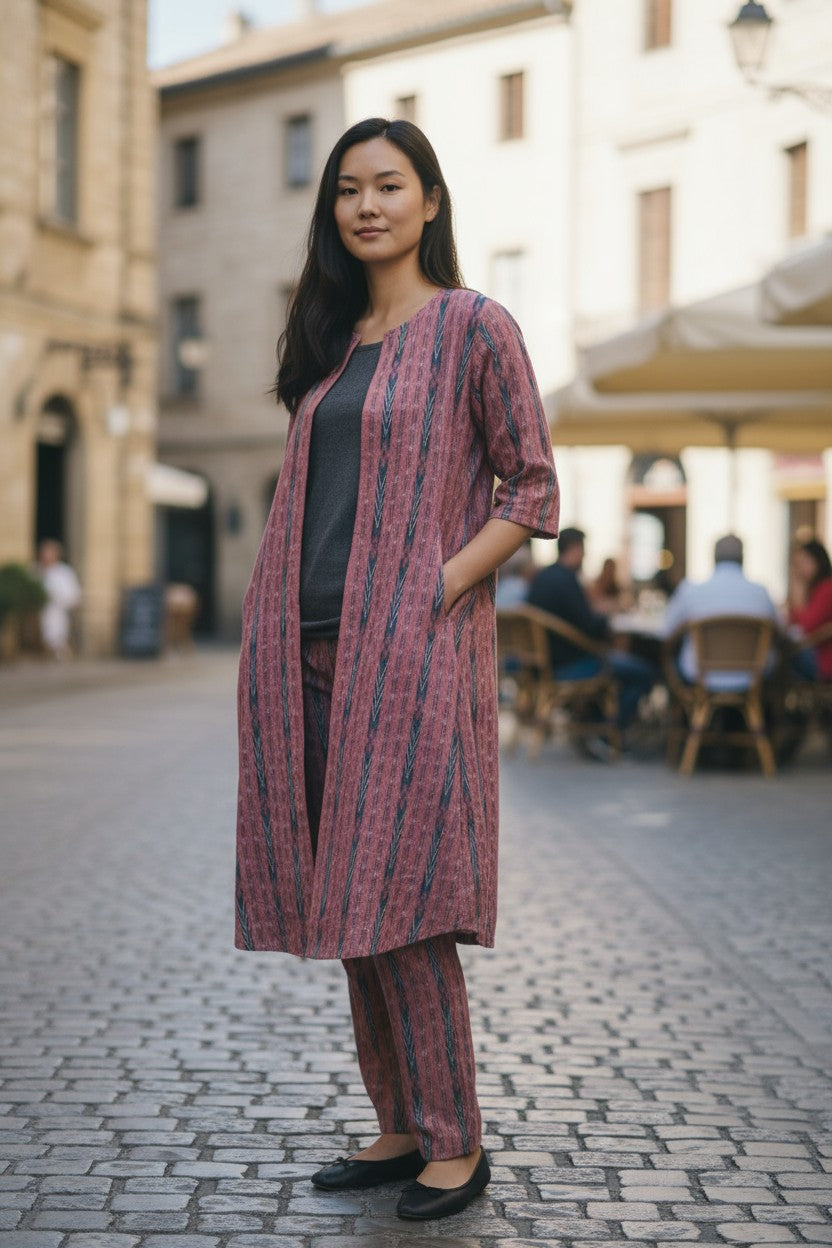 Women Cotton Pink Shrug Kurta & Pant Set