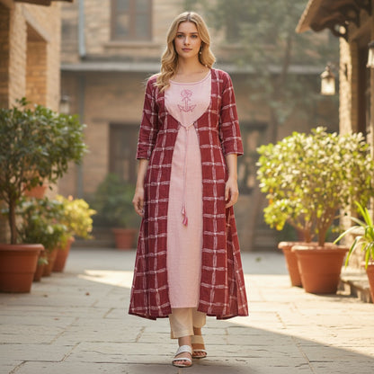 Handloom Stylish Maroon Jacket Kurta Set