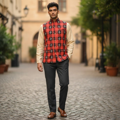 Handloom Maroon Star Men's Jacket