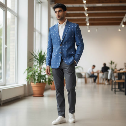 Handloom Mens Blue Dot Blazer