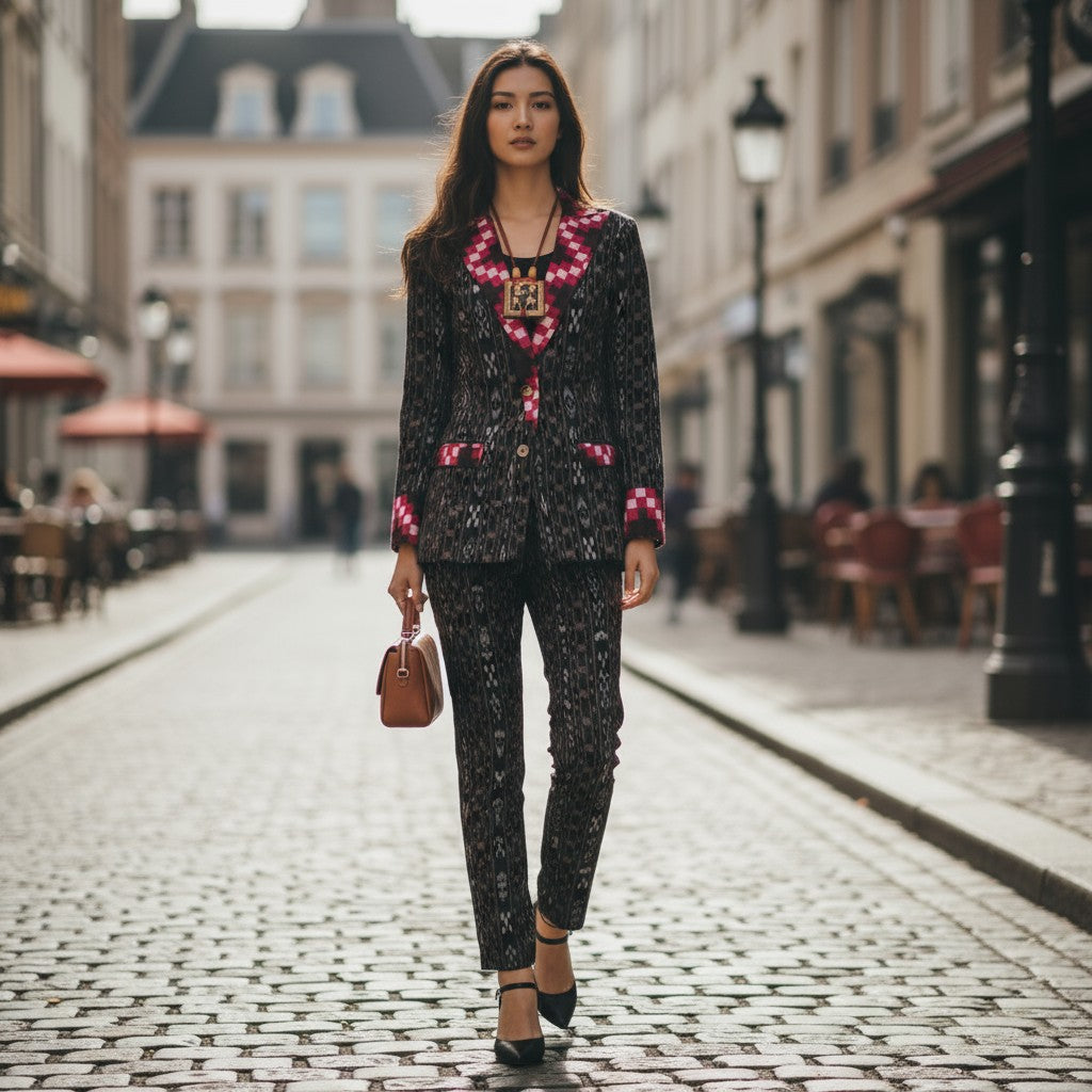 Handloom Cotton Stylish Black Blazer Suit