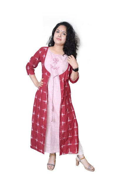 Handloom Stylish Maroon Jacket Kurta Set